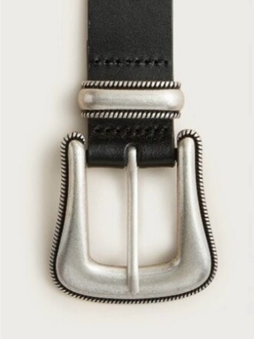 NEW J. Crew Western silver buckle belt in black Italian leather CR829 Medium - Picture 4 of 10
